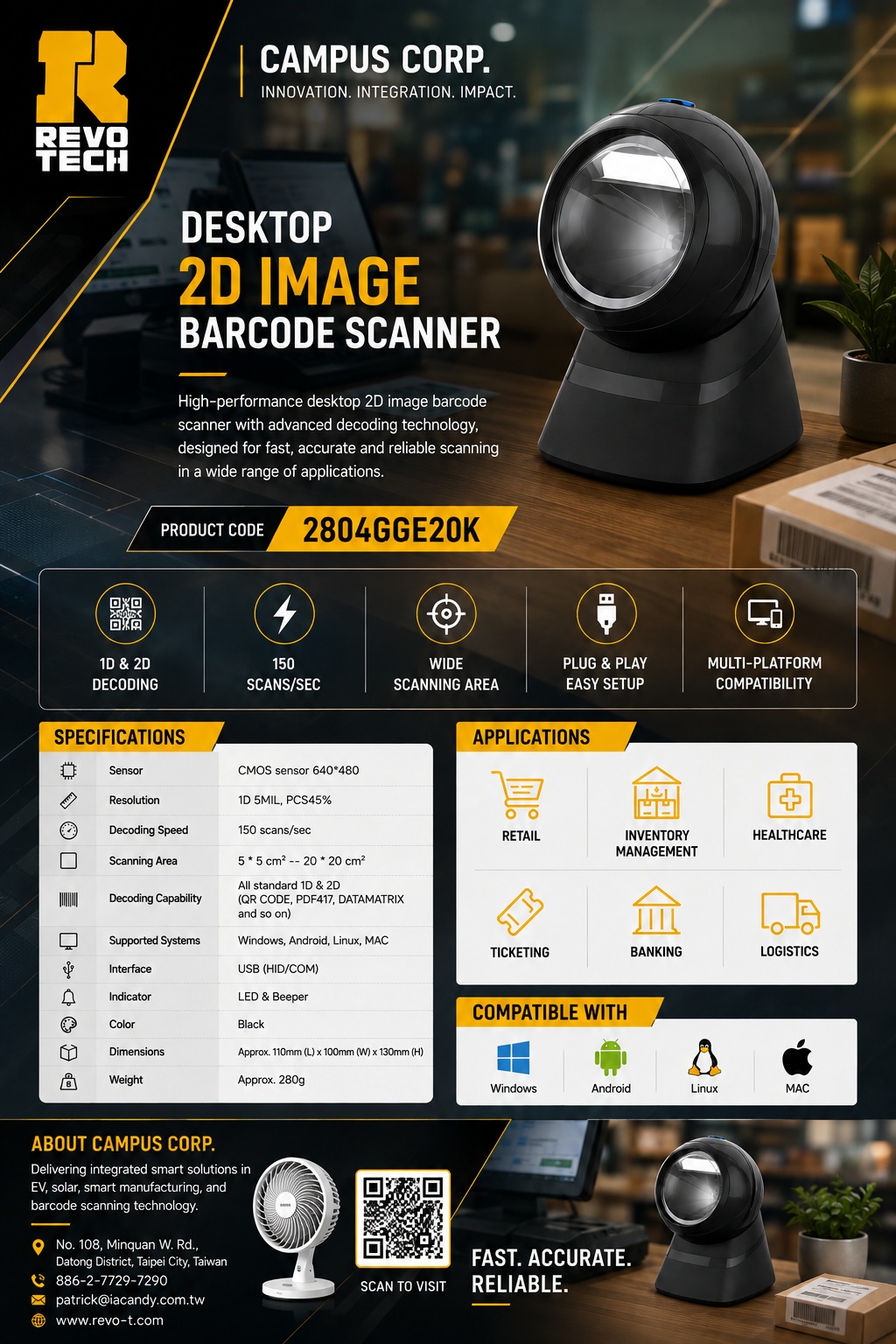 2804GGE20K · Desktop 2D scanner product specification sheet