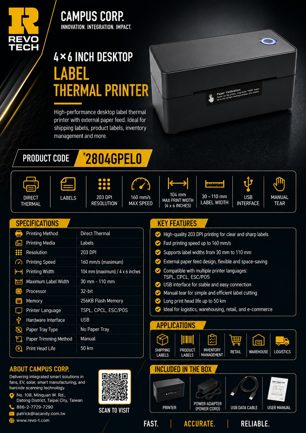 2804GPEL0 · 4 × 6 label printer product specification sheet