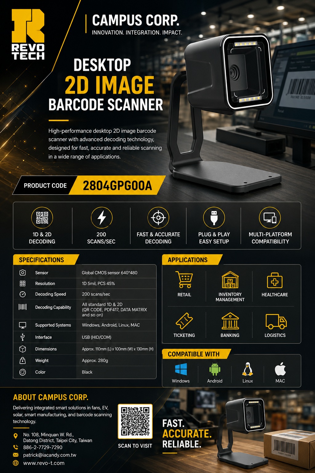 2804GPG00A · Desktop 2D scanner product specification sheet