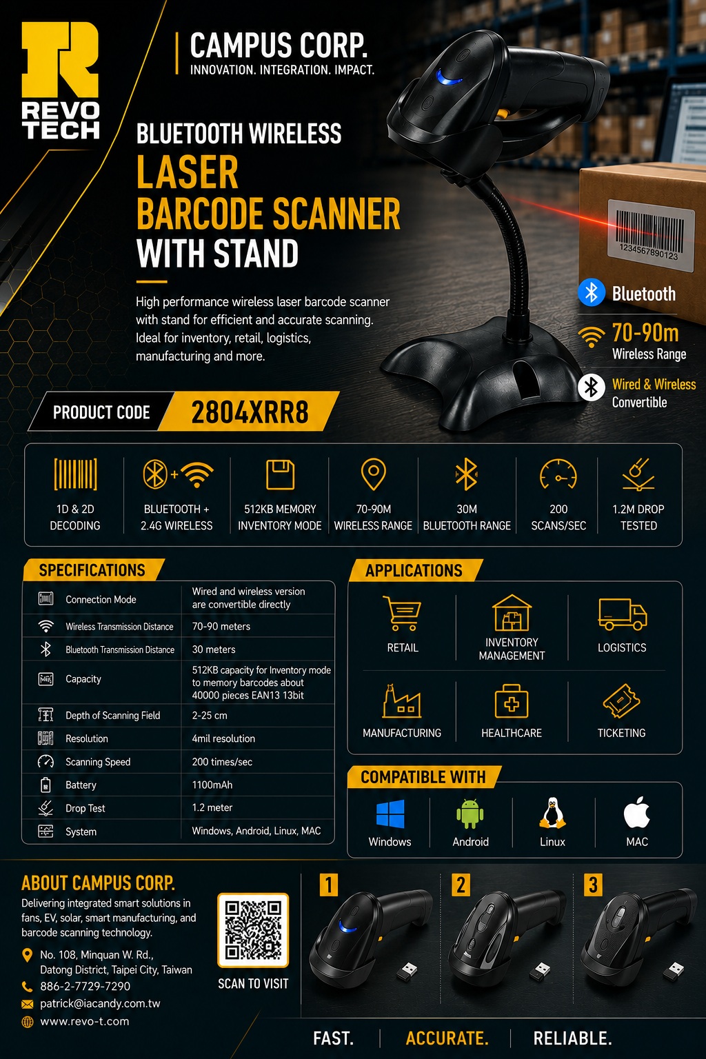2804XRR8 · Wireless laser scanner product specification sheet