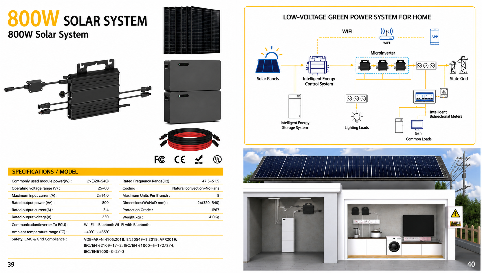 800 W home solar system product specification sheet